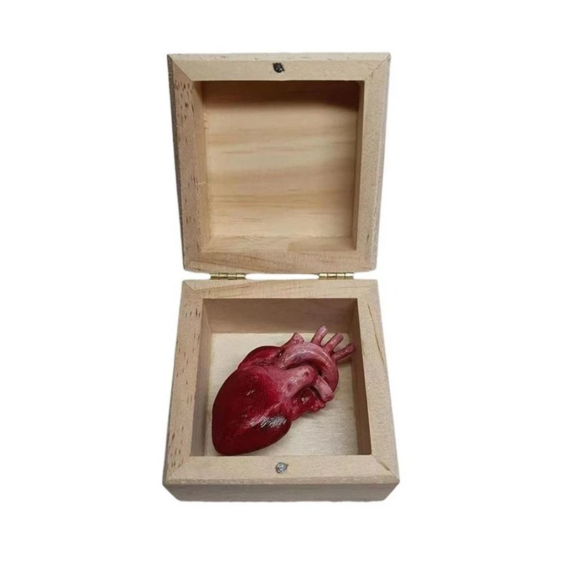Creative Real Heart Toy Organ Heart Box Prank Toys Trick Funny Toy Spoof Funny Trick Human Heart, Wood Color