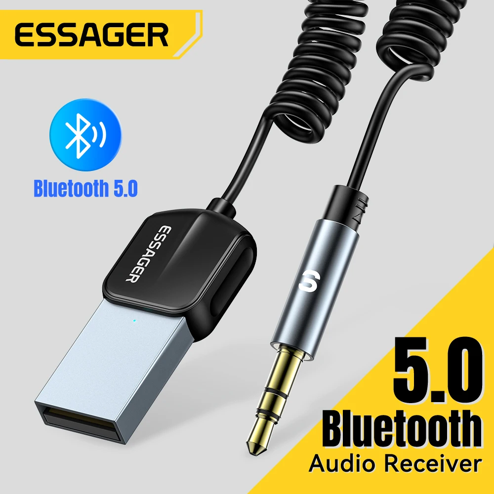 

Essager Wireless Bluetooth 5.0 Receiver Adapter Handsfree Car Speaker 3.5mm Jack Aux Audio Music for Car Bluetooth Transmitter