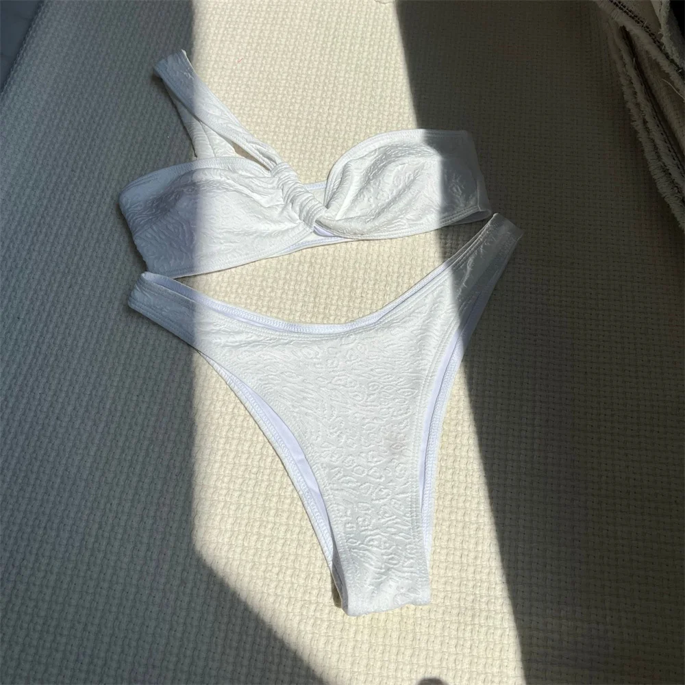 Bikini Bandeau con estampado sin tirantes y un hombro para mujer, traje de baño de 2 piezas, traje de baño para vacaciones, conjuntos de Bikinis