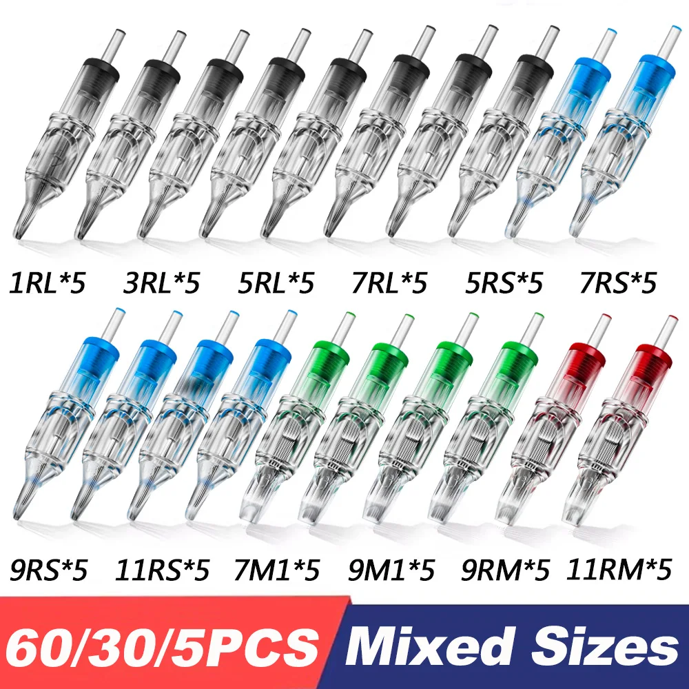 

60/30/10/5PCS Tattoo Cartridge Needle RL/RS/RM/M1 Mixed Size Sterilized Tattoo Needles For Tattoos Machine Pen Makeup Body Art