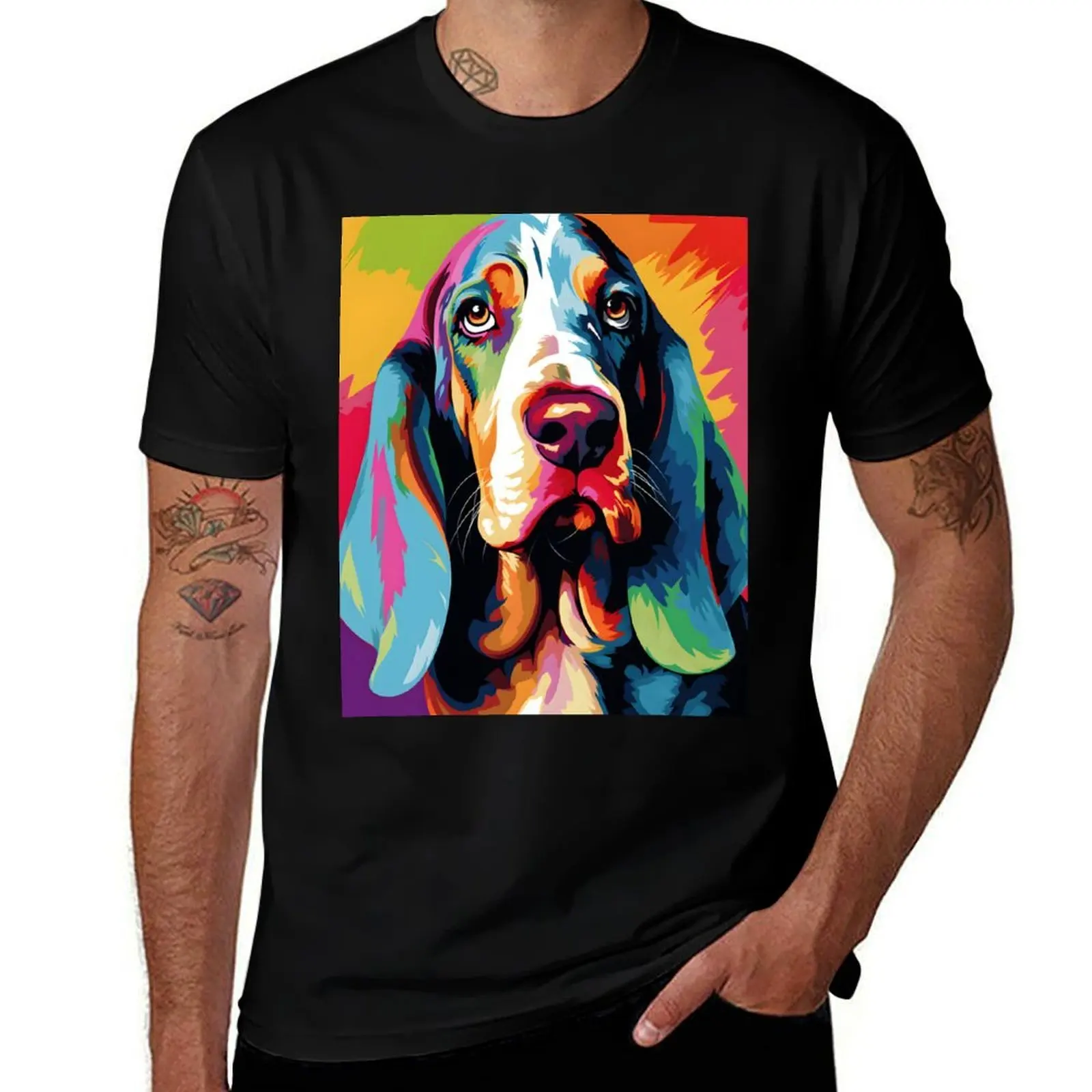 

basset hound dog portrait colorful art set T-Shirt funny shirt cotton quick-drying anime shirt black t-shirts for men