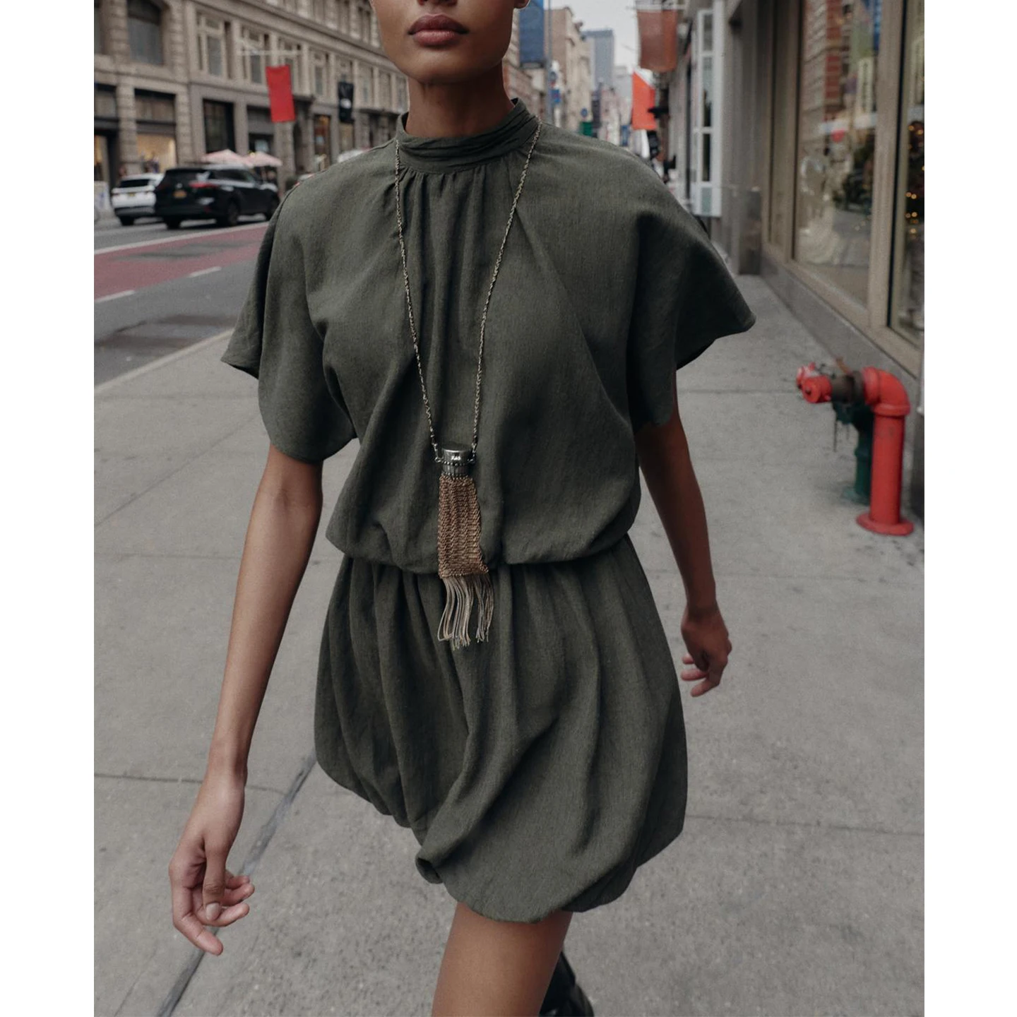 Vestido  Casual F de Inverno com Gola Alta, Manga Curta, Camadas em Camadas, Estilo de Vestido de Baile, Poliéster...