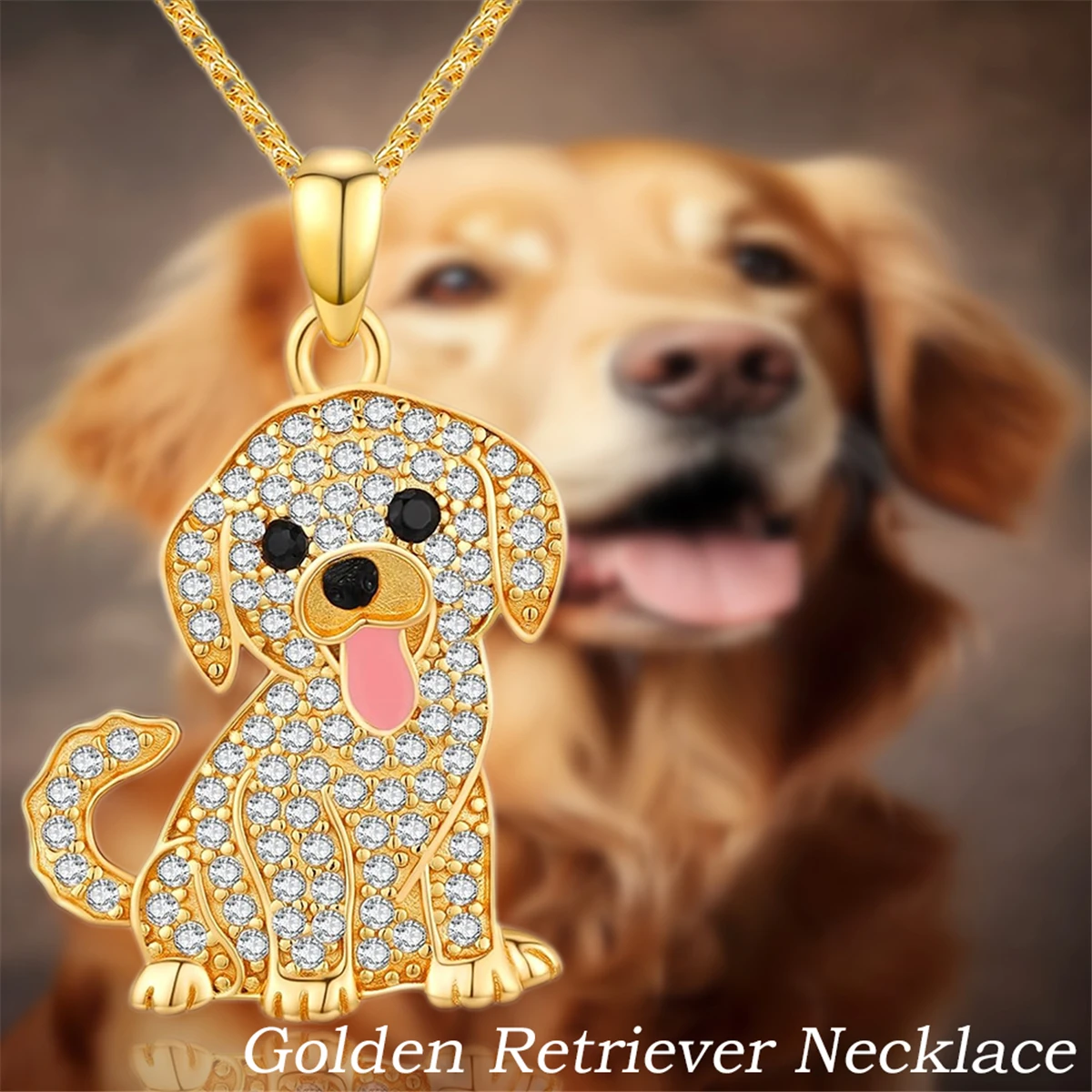 1Pc Cute Golden Retriever Rhinestone Necklace Exquisite Pet Puppy Memorial Jewelry Dog Lover Holiday Birthday Gift