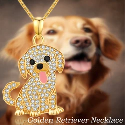 1Pc Cute Golden Retriever Rhinestone Necklace Exquisite Pet Puppy Memorial Jewelry Dog Lover Holiday Birthday Gift
