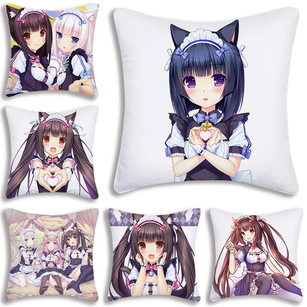 

C-Chocola N-Nekopara Pillow Covers Cartoon Sofa Decorative Home Double-sided Printing Short Plush Cute Cushion Cover