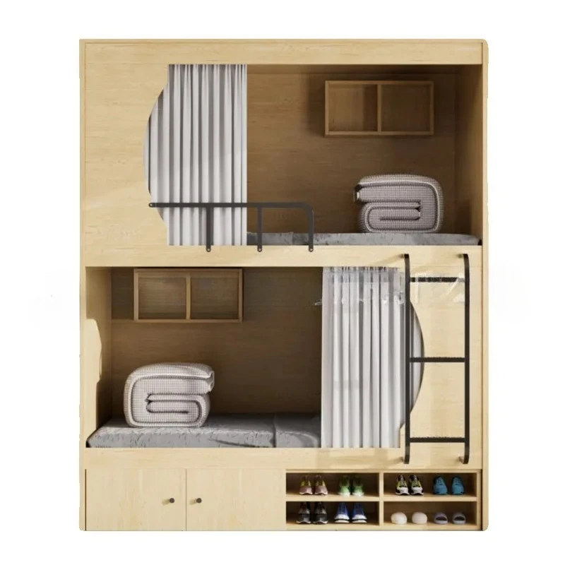 Solid Wood Space Capsule Bunk Bed Luxury Double Deck for Student Dormitory Youth Hostel E Sports Hotel Comfortable Sleeping