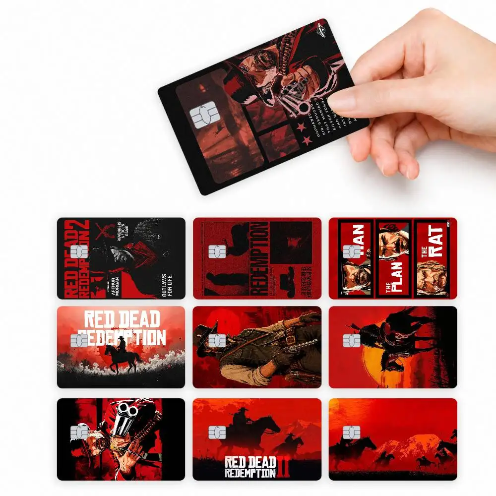 Autocollants décoratifs pour cartes de crédit (4 pièces) - Thème Red Dead Redemption 2 - Convient pour cartes bancaires, de débit, de métro, de bus et de pass de transport