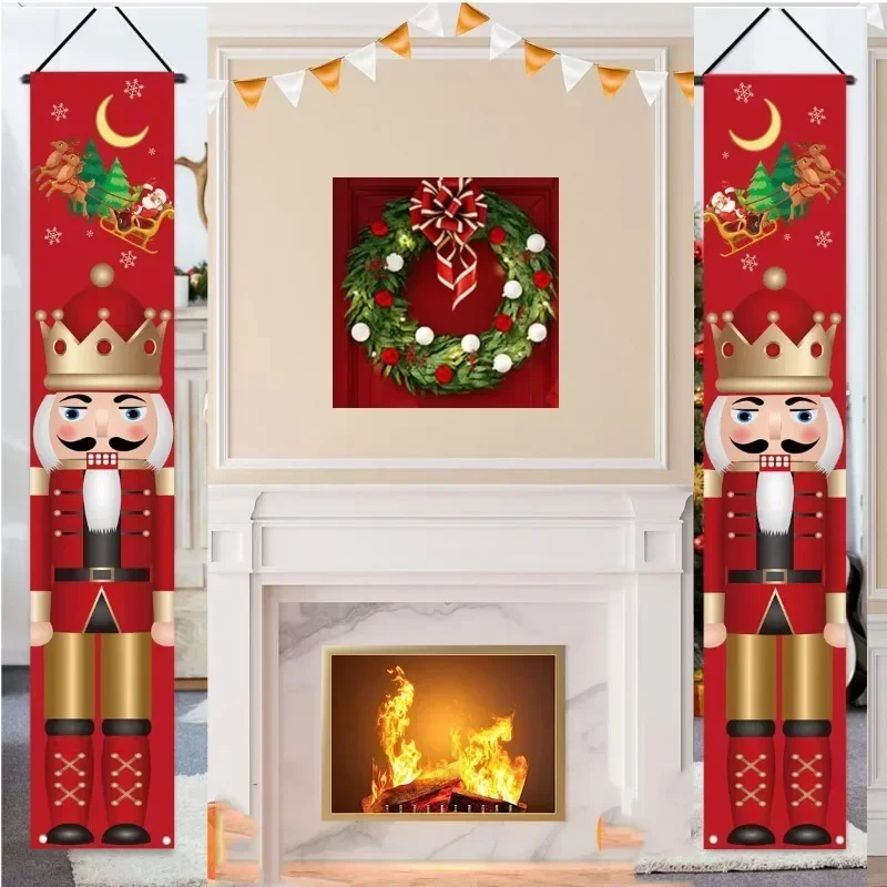 Nutcracker King Couplet Christmas Party แบนเนอร์ Merry Christmas พื้นหลังผ้าตกแต่งธง Home Wall แขวนตกแต่ง