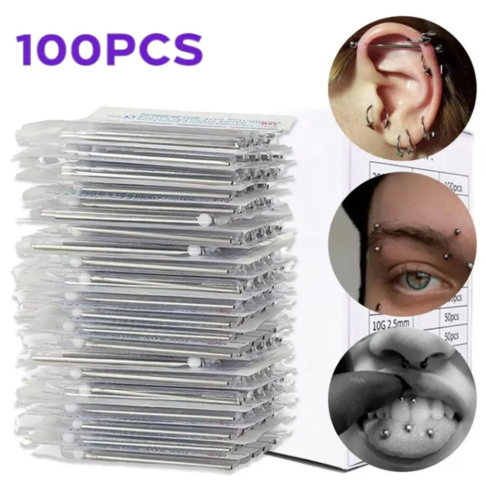100Pcs Ear Nose Piercing Needle Kit for Body Piercing Hollow Needles for Lip Tongue Belly Navel Nipple Piercing DIY at Home