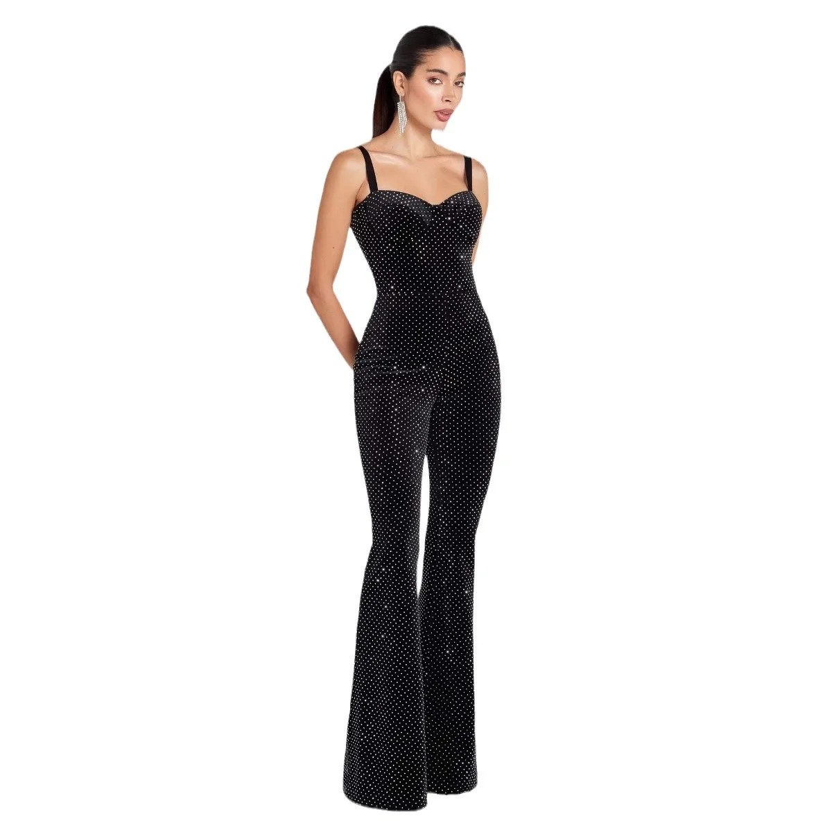 2025 Spring And Summer New Fashion Women's Sexy Strap Diamond Slim Fit Sheath Long Jumpsuit Women
