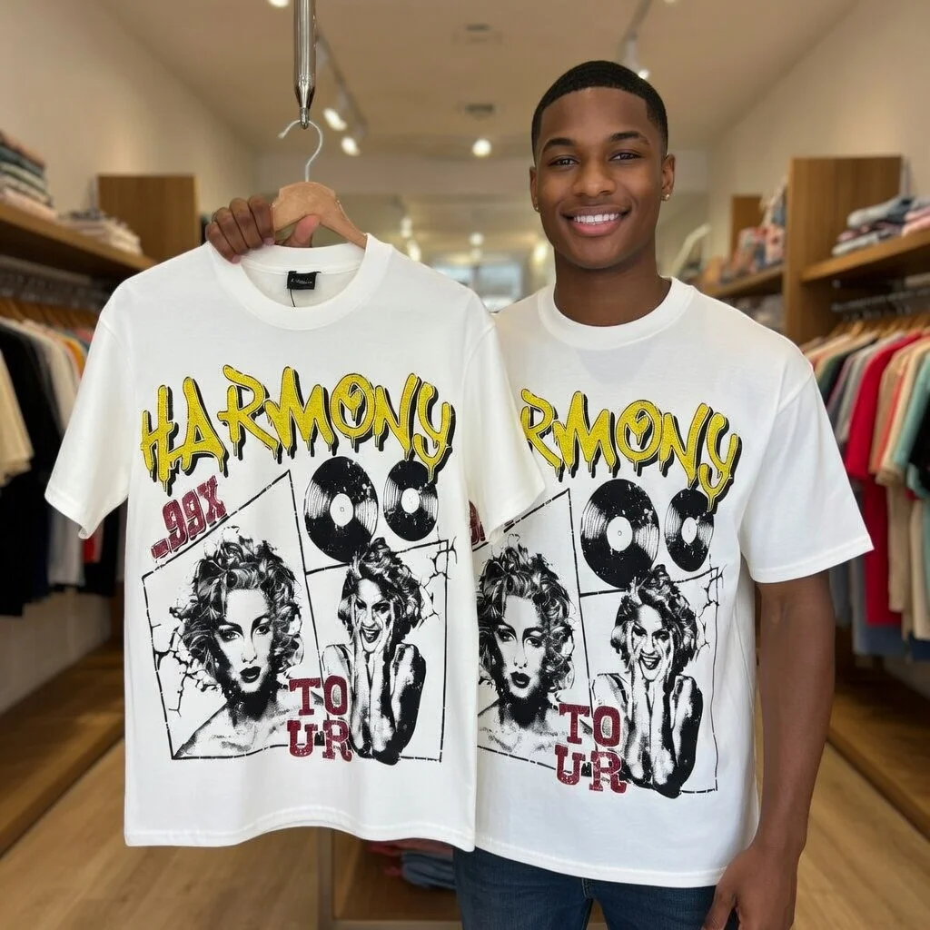 Harmony 99X World Tour Graphic 2026 T-Shirt Y2K Vintage 90s Retro Concert Tee Vinyl Record Pop Star Print