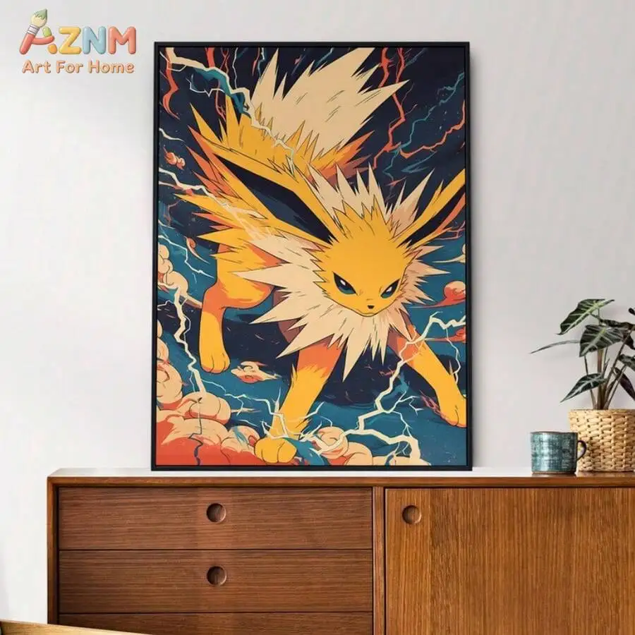 AZNM Eeveelutions Pikachu Mewtwo Arcanine Canvas Print Unframed Ukiyo-e Wave Lightning Anime Wall Art Decor Poster - view 6