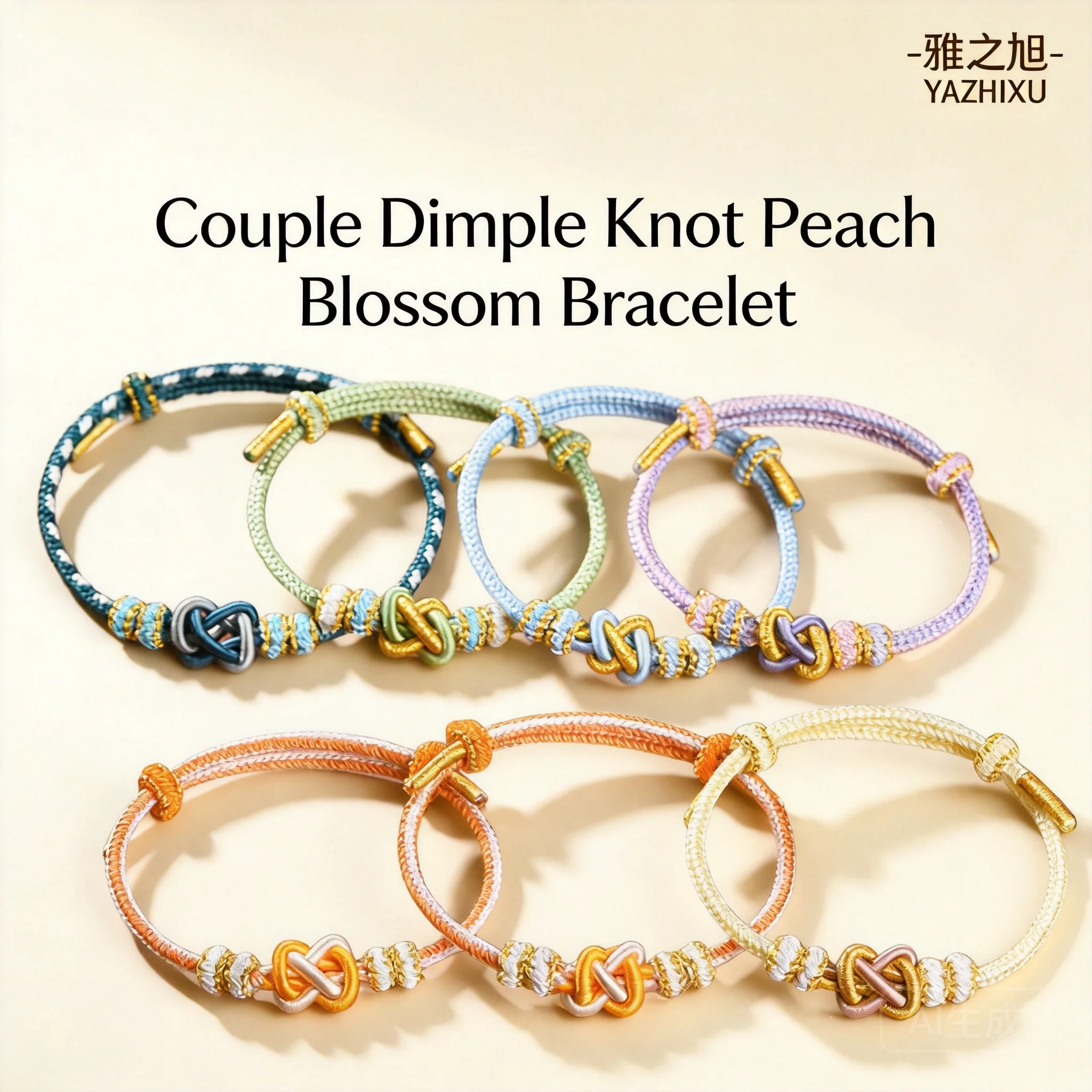 Chinese Style Lucky Dimple Knot Peach Blossom Handmade Braided Adjustable Couple Bracelet Good Blessing Fortune Jewelry For Men