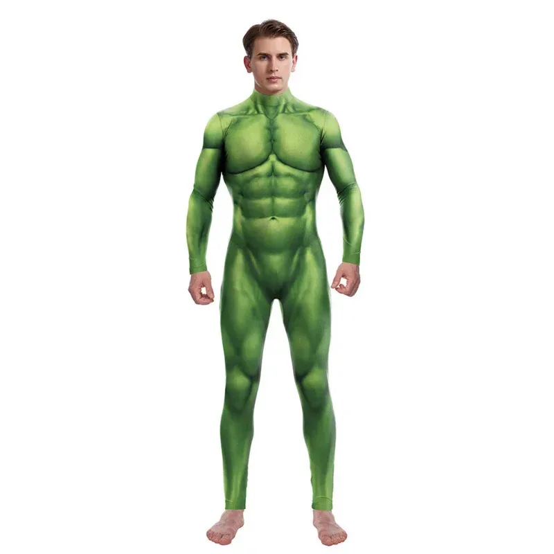 

2025 New Superhero Bruce Banner Hulk Muscle Tights Jumpsuits Cosplay Costume Men Women Halloween Party Performance Zentai B☆☆☆aa