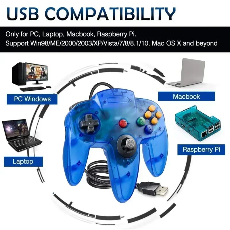 Controller for Nintendo64 Retro Console Wired Joystick for Nintendo 64 Mem Console USB Gamepad For N64 PC Control Gaming Joypad