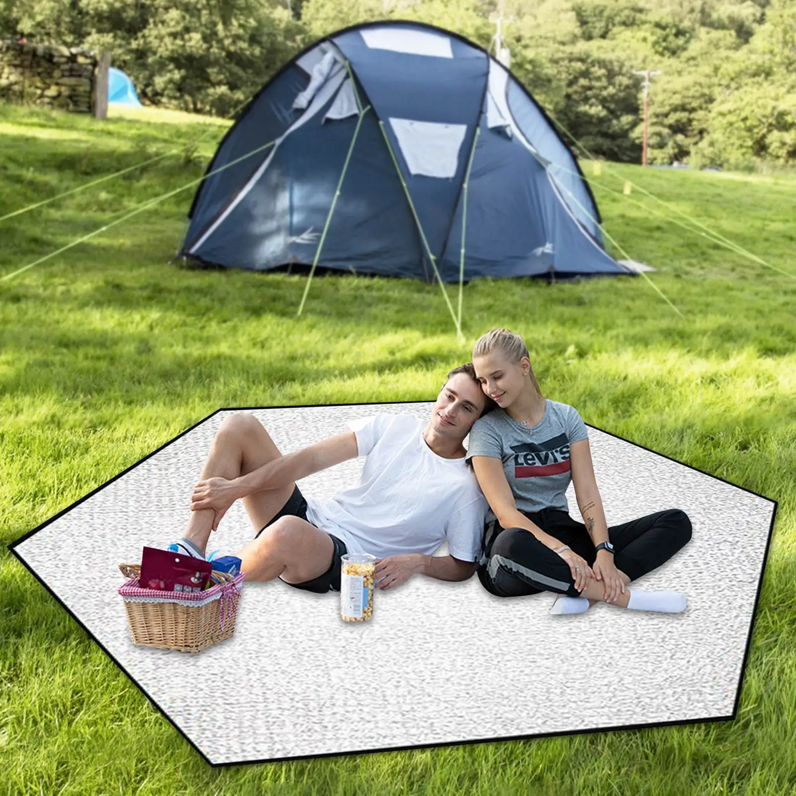 Estera impermeable para tienda de campaña, almohadilla Hexagonal para tienda de campaña al aire libre, lona de película de aluminio, hoja de tierra, Picnic, senderismo, accesorios para esterilla de Camping