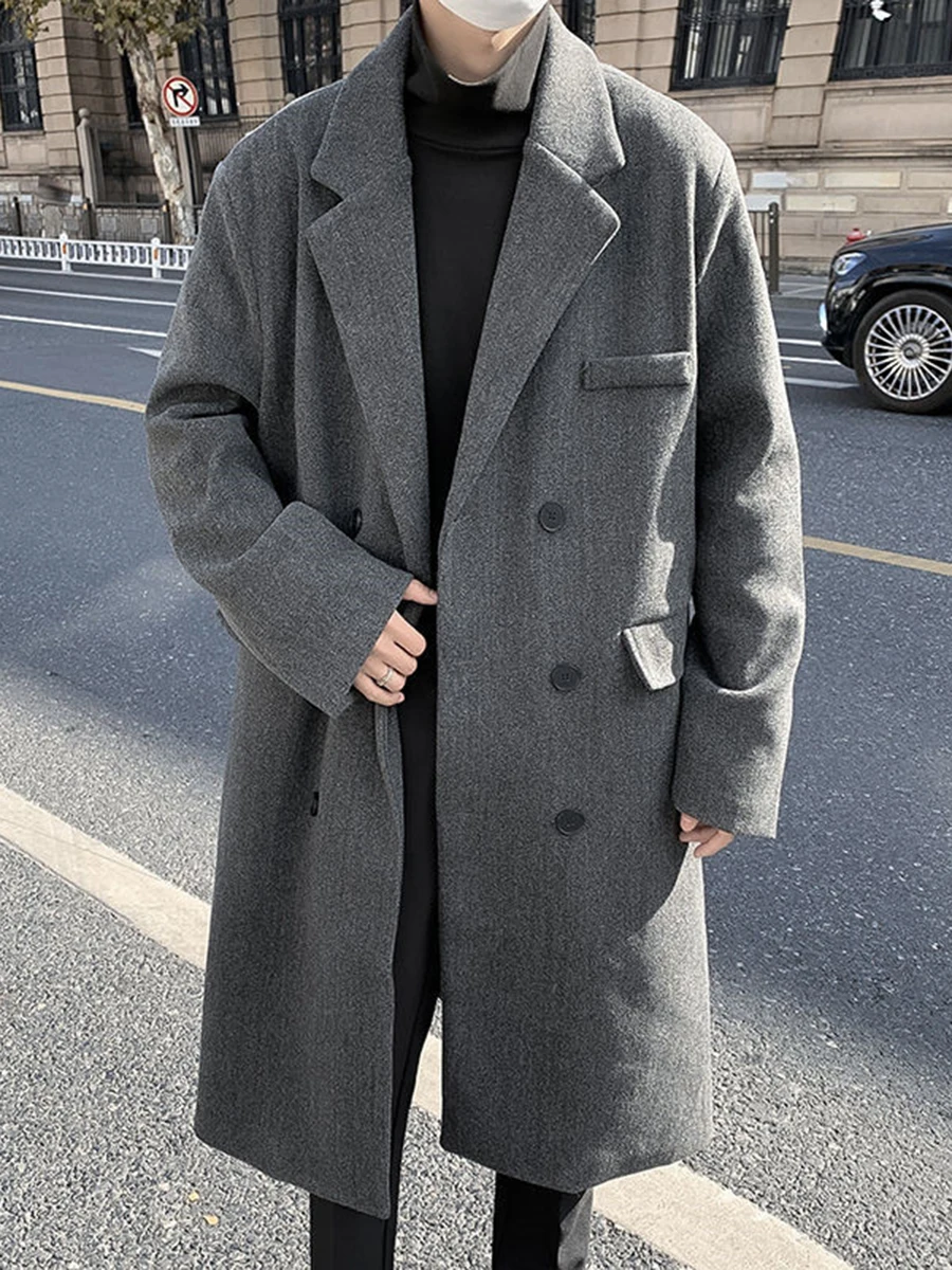 

Пальто из шерстяной смеси в корейском стиле, популярная мужская верхняя одежда для работы и активного образа жизни