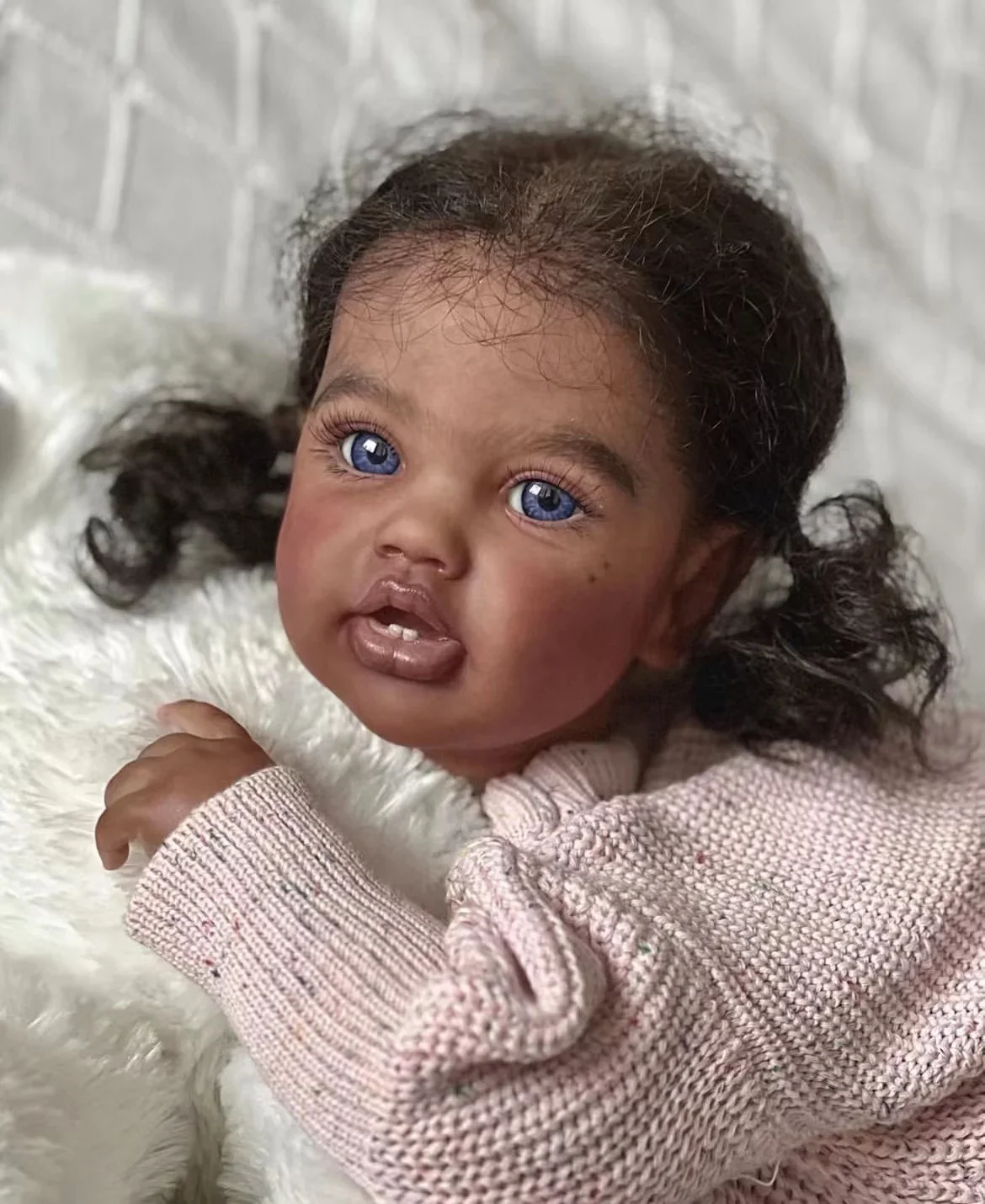 Customized Limited Supply 24''Reborn Baby Lottie With Hand-Rooted Hair Already Finished Doll With Freckles Dark Skin