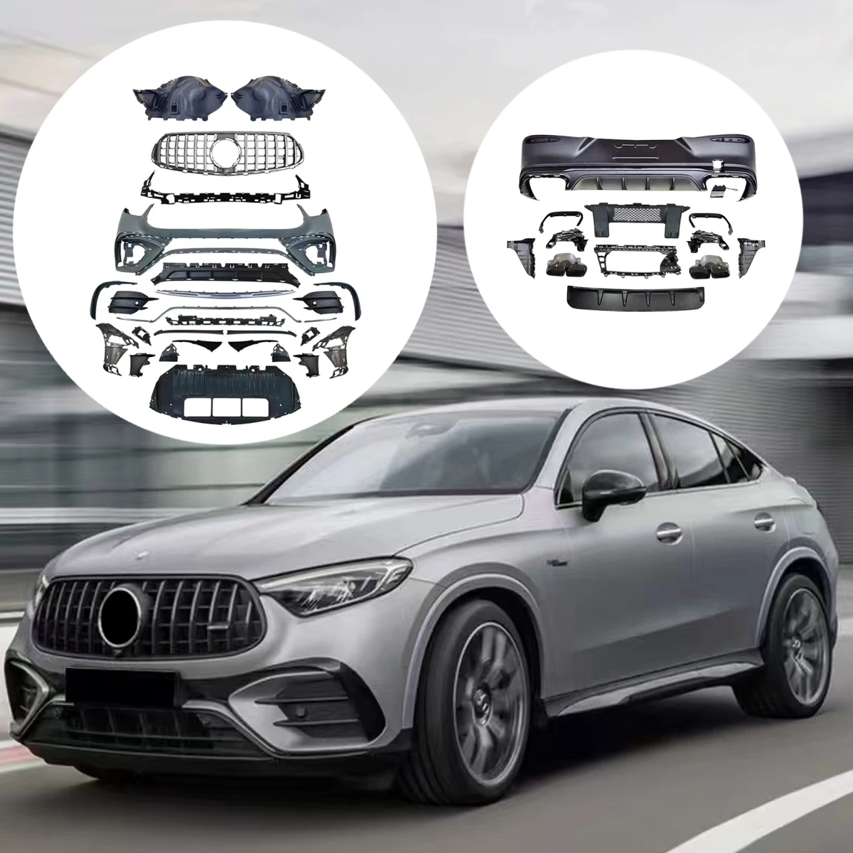 

GLC Rear Diffuser Look Parts for Mercedes benz X254 C254 GLC300 GLC COUPE 2023-2025 Year Upgrade GLC63 Rear Diffuser and Pipes