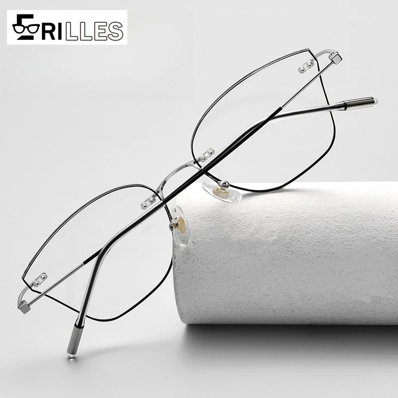 

Pure Titanium Rimless Blue Light Blocking Glasses, Vintage Artistic Cut Frame, for Office Computer Work and Fashion Style