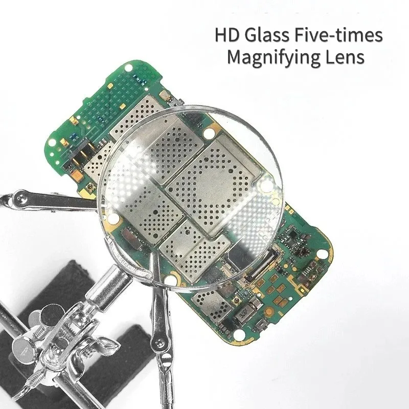 Adjustable Dual Alligator Clips 5X Magnifying Glass Holder Helping Hands Magnifier Station for Soldering Electronic Craft Repair