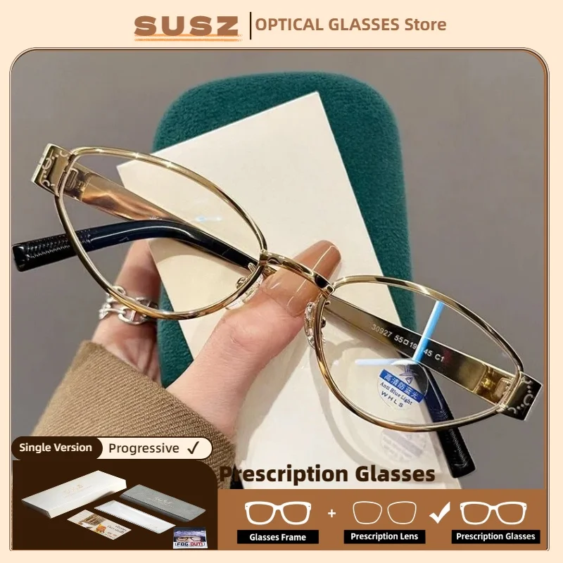 

SUSZ Fashion Oval Reading Glasses Women Half Titanium Blue Light Blocking Myopia Optical Glasses Anti-Reflective Eyeglasses