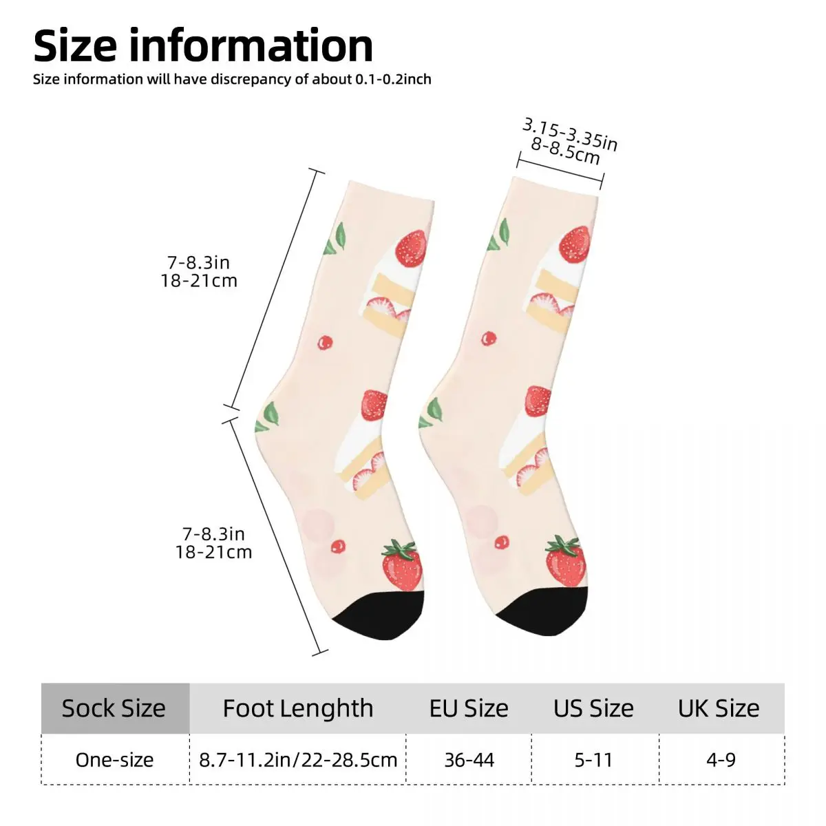 All Seasons Crew Stockings Strawberry Cake Chessecake Design Socks Casual Long Socks for Men Women Valentine's Day Gifts