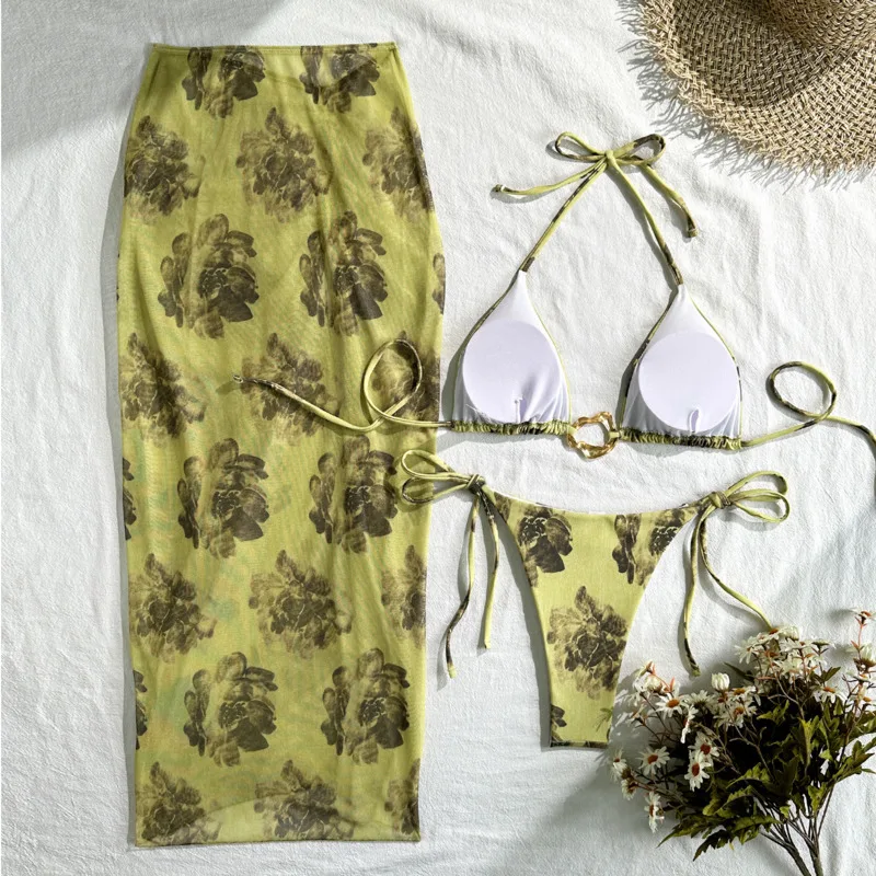 3Pcs Sexy Bikinis Female Swimsuits Women Three-Piece Swimwear Beach Swimming Wear Bathing Suits Brazilian Bikini Set Pool Bather