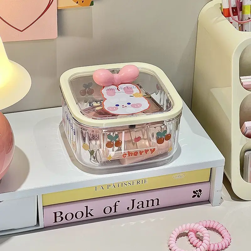 Kawaii Hair Accessories Desktop Transparent Storage Box Organizer with Lid Kids Girl Hairpin Storage Large Capacity Jewelry Box