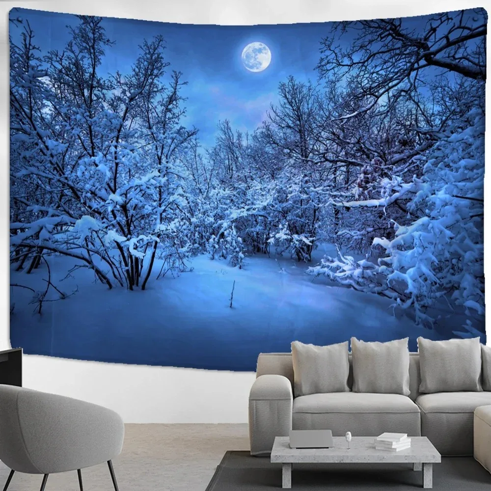 Forest Snow Scene Wall Decor Tapestry Home Living Room Tapestry