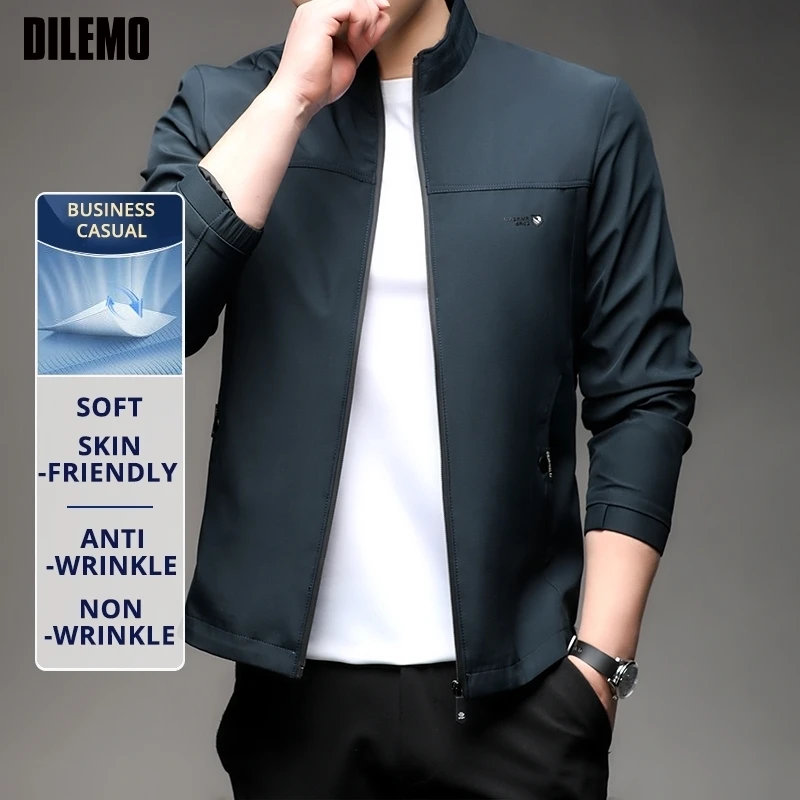 

Premium Anti Wrinkle New Men Business Casual Stand Collar Brand Blazer Jacket Mature Windbreaker Lightweight Executive Coats