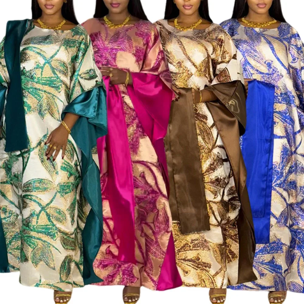

New African Kaftan Dress Set Shawl Leaf Printed Gown Loose Fit Design Bubu Robe for Festivals Casual Gathering Boubou Daily Wear