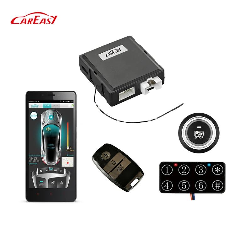 GPS/GSM car alarm Smart key PKE push button engine start stop system with alarm triggers by shock sensor/doors/trunk/ignition