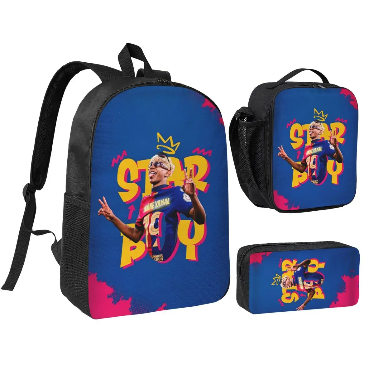 Football Soccer Lamine Y-Yamal 3pecs/set Backpack for Student High School Daypack Lunch bag Pencil Case