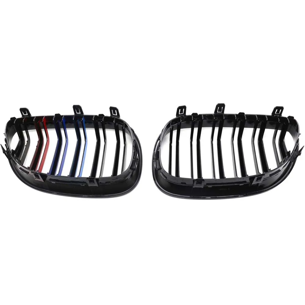 Gloss Black M-Kleur Front Nier Grill Racing Grills Voor Bmw 5 Serie E60 E61 M5 520I 535I 550I 03-10 Sedan Dubbele Lijn Grille