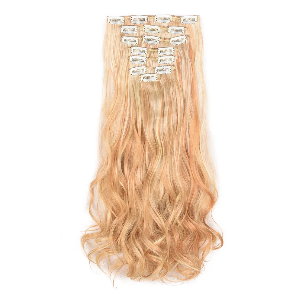 

Synthetic Clip in Hair Extensions 8Pcs 17Clips Long Curly Natural Wave Wig Set for Women Cosplay Party Daily Wear