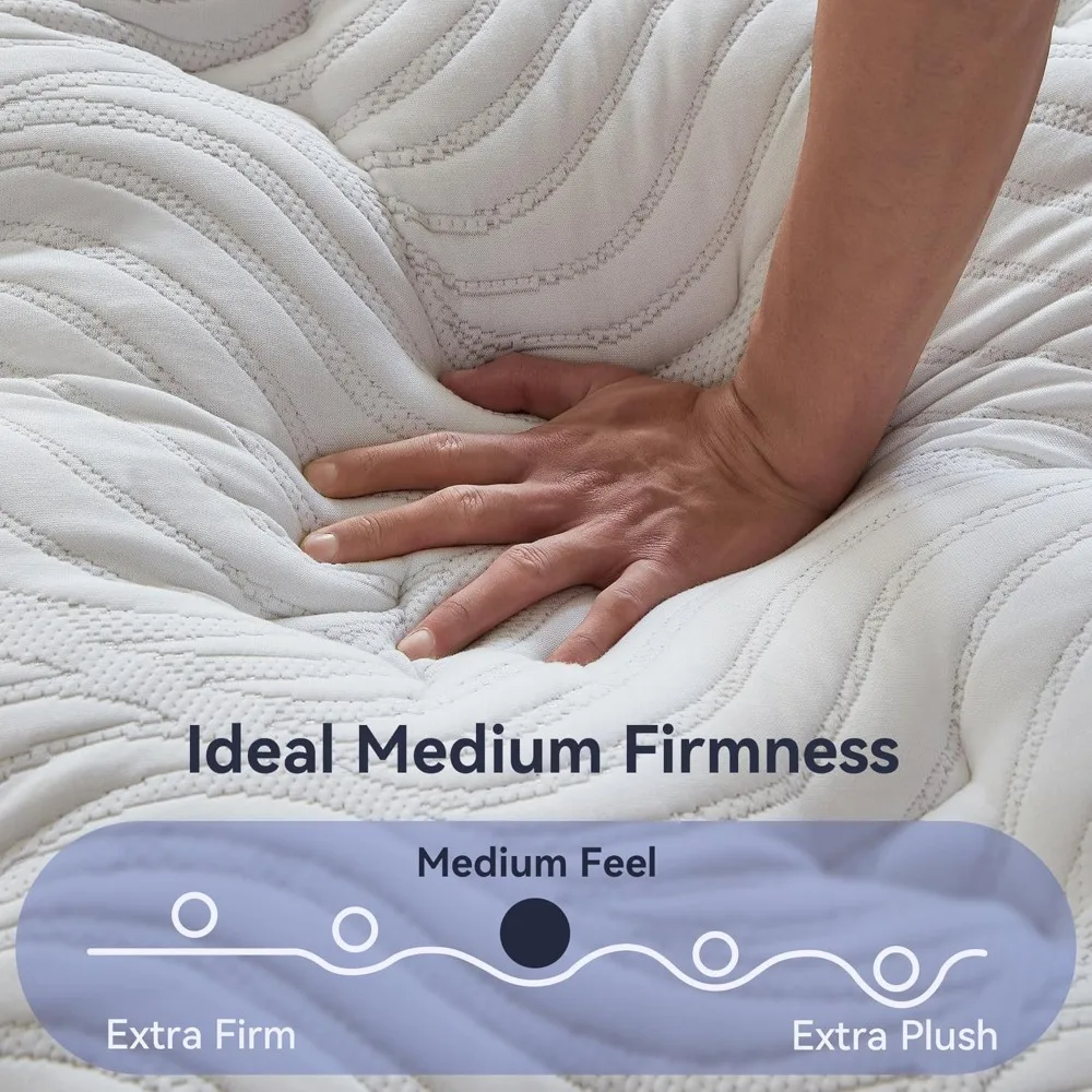 Colchão Queen híbrido em uma caixa, colchão Queen Size de firmeza média com espuma viscoelástica e molas de bolso individualmente para movimento