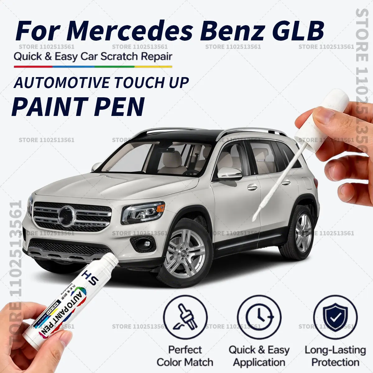 

For 2019-2026 Mercedes Benz GLB Touch Up Paint Pen Quick Repair Car Scratch Chip Paint Brush denim blue white night black Silver