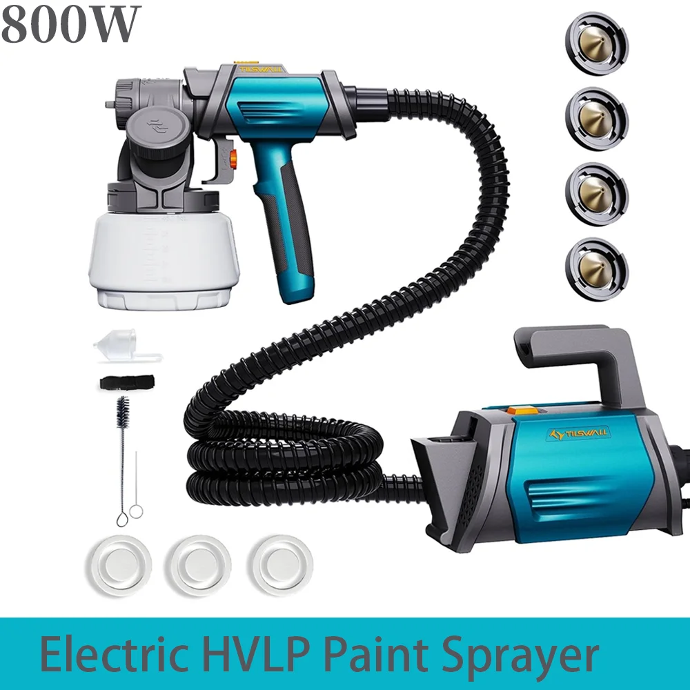Farbsprühgerät 800W HVLP Spritzpistole mit 1300ml Behälter, 4 Düsen, 3 Muster, 120 DIN-s Farbsprühgerät für Haus, Schränke, Zäune, Wände, Innenräume