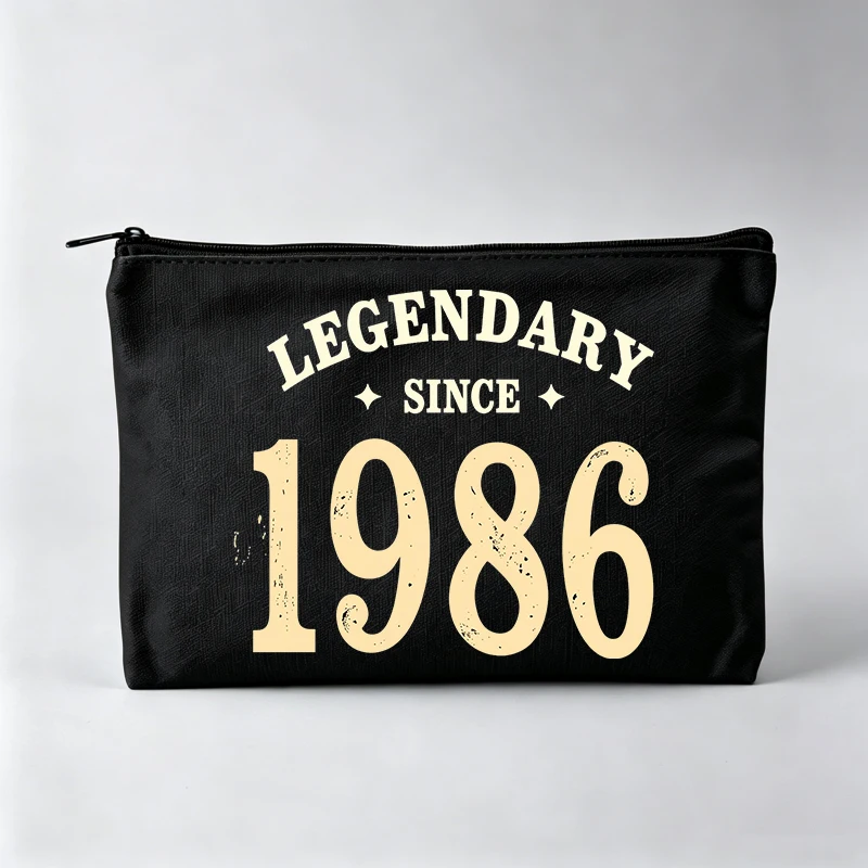 Women's Typography Print Makeup Bag, Vintage Style Cosmetic Pouch for Daily Use
