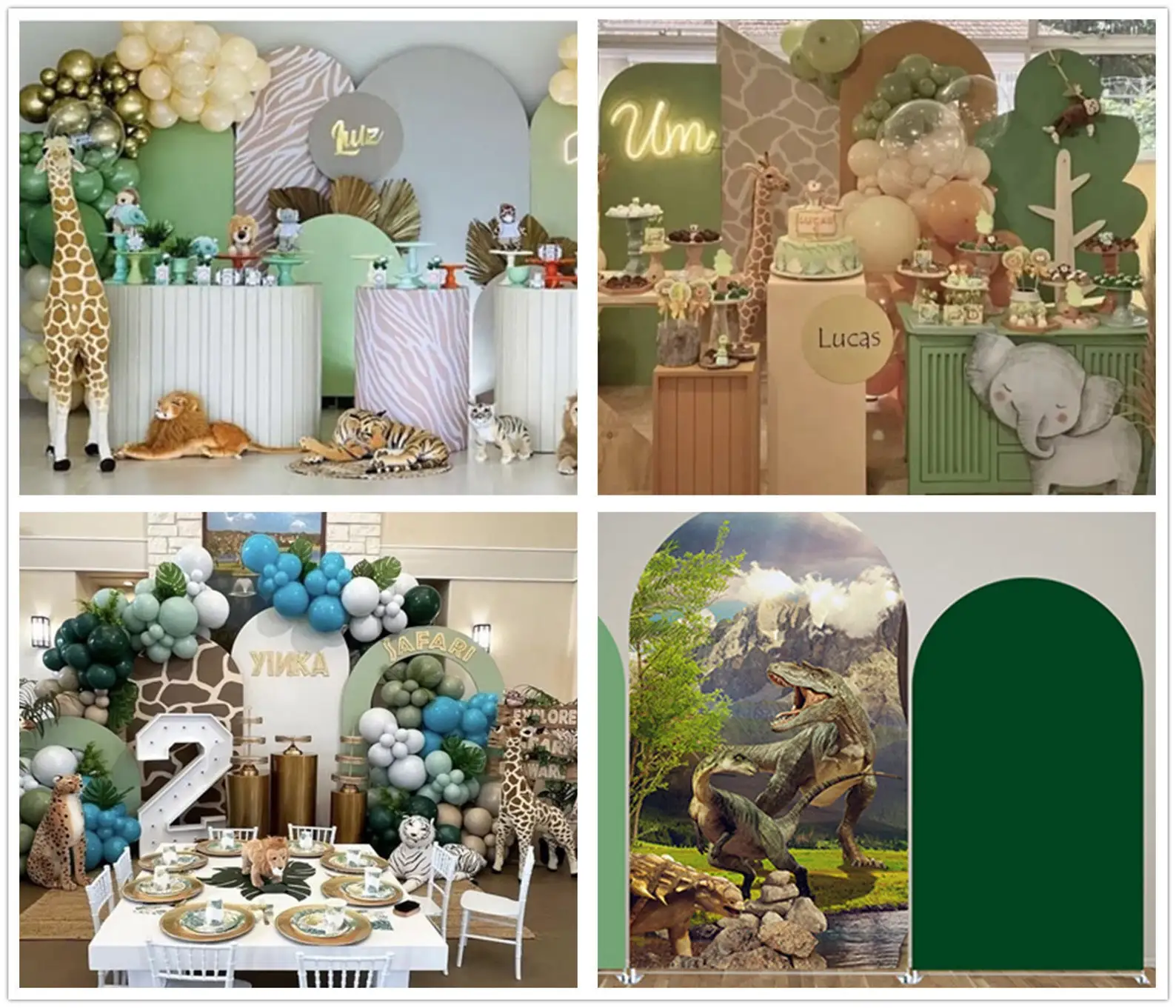 Mehofond مخصص 2-الجانب الغابة البرية سفاري الأخضر الصلبة الصبي حفلة عيد ميلاد غطاء استحمام الطفل كيارا قوس خلفية ديكور الخلفية