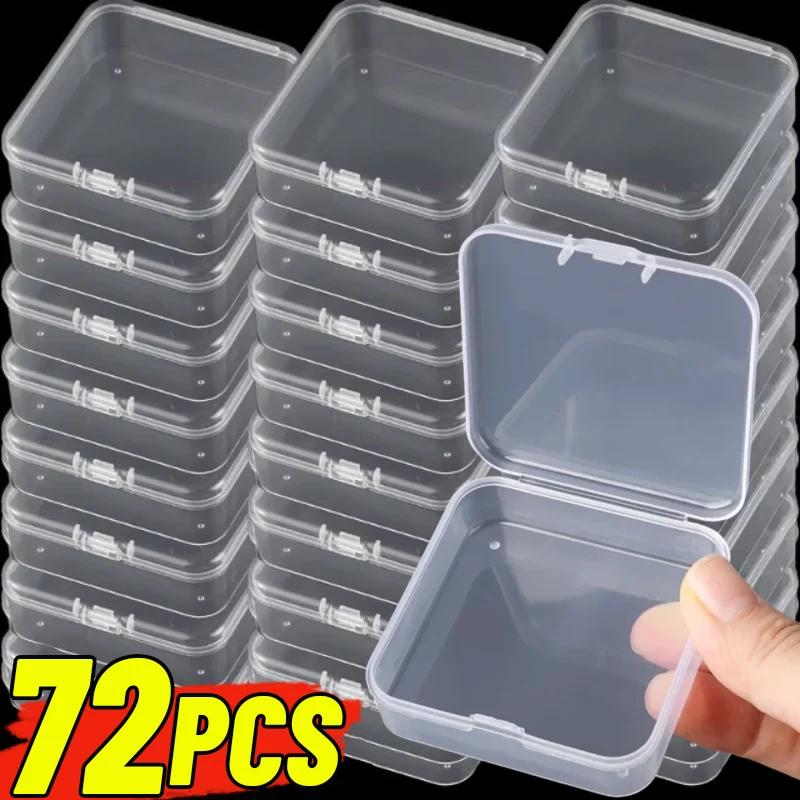 72/6 Uds Mini caja de almacenamiento cuadrada caja de plástico transparente pendientes joyería tapón para los oídos contenedor de embalaje organizador de almacenamiento a prueba de polvo