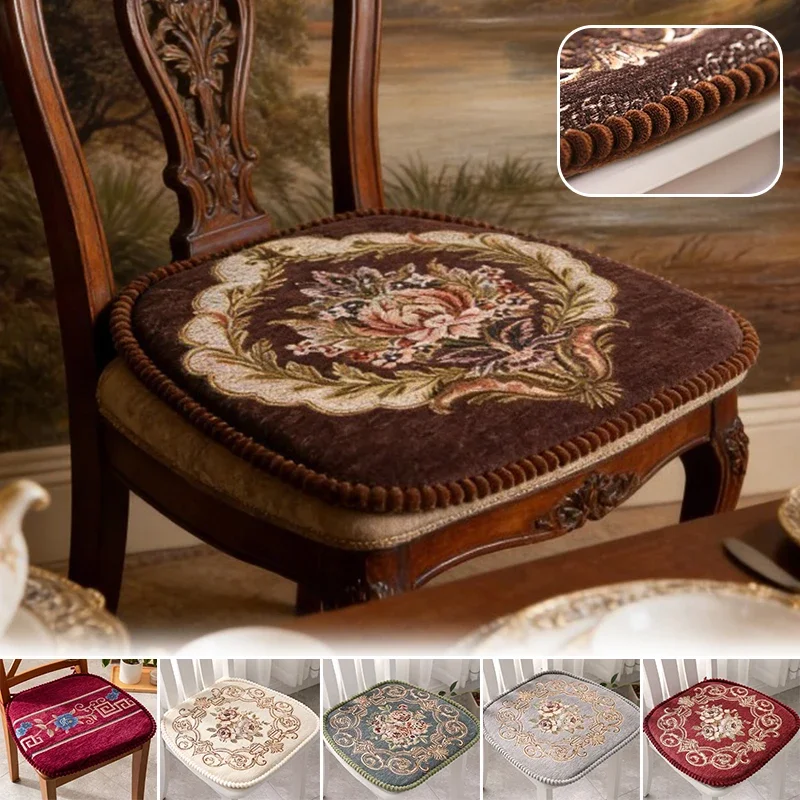 Country Style Ruffled Chair Cushion U-Shaped Washable Cover with Ties Non Slip Pad for Dining Kitchen European Vintage Decor
