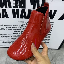 Fashion Women Boots Patent Leather Ankel Boots Warm Fur Snow Boots Waterproof Antislip Casual Women Shoes Plush Flat Boots