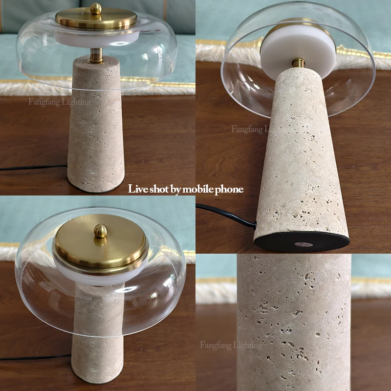 Mushroom Shaped Travertine Table Lamp Modern Natural Yellow Cave Stone Desk Lamp Indoor Decor Lighting Bedroom Living Room Study