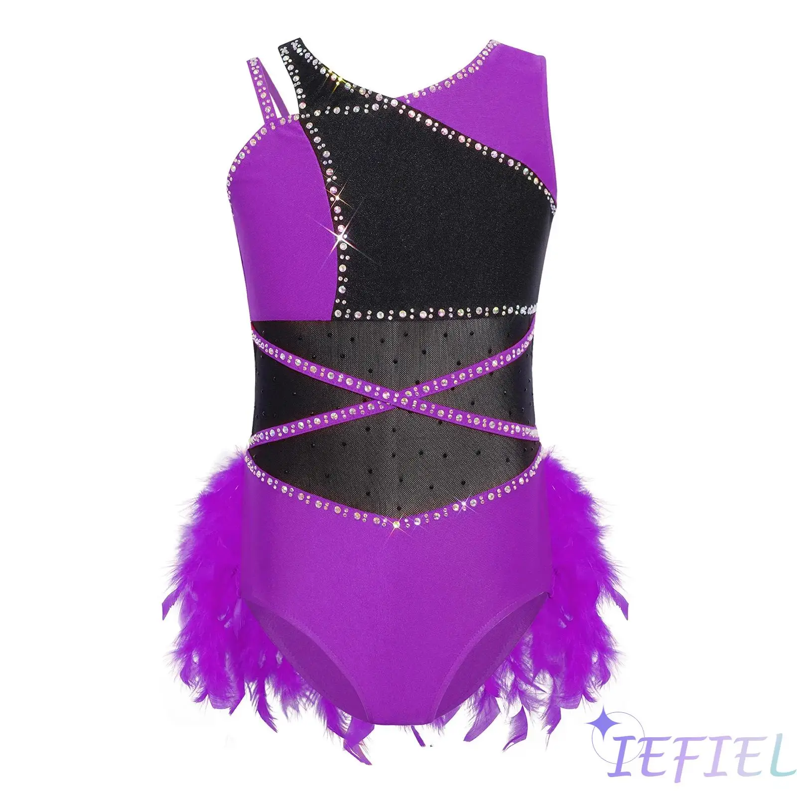 

Детский гимнастический купальник для девочек для танцев самба, танго, латиноамериканских танцев, с блестящими стразами на плечах, без рукавов, для фигурного катания и танцев