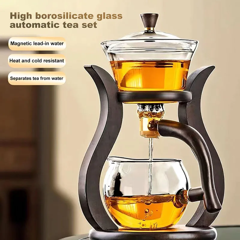 BOZZH Heat-Resistant Glass Tea Set Magnetic Water Diversion Rotating Cover Bowl Automatic Tea Maker Lazy Kungfu Teapot Drinking