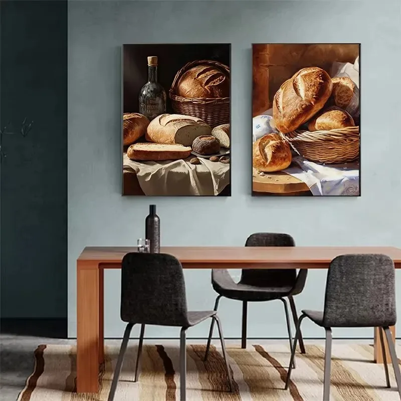 الخبز المشارك الغذاء الرغيف الفرنسي القمح الكامل يطبع حائط لوح رسم الفن صور المطبخ موضوع خبز غرفة المخابز ديكور المنزل #5