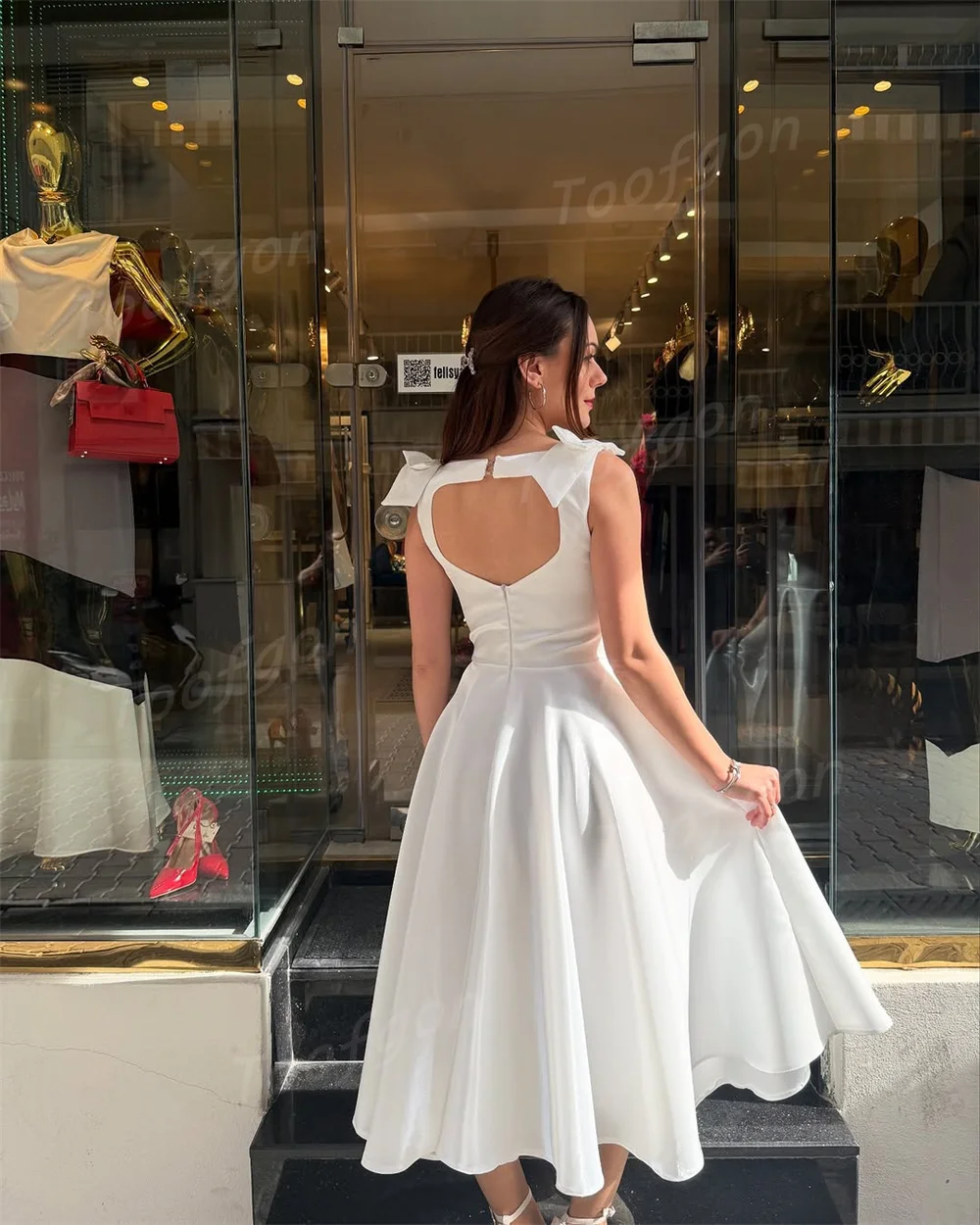 Toofgon carré large sangle courte robes de bal taffetas une ligne robes de soirée personnalisé femmes thé longueur robe de retour