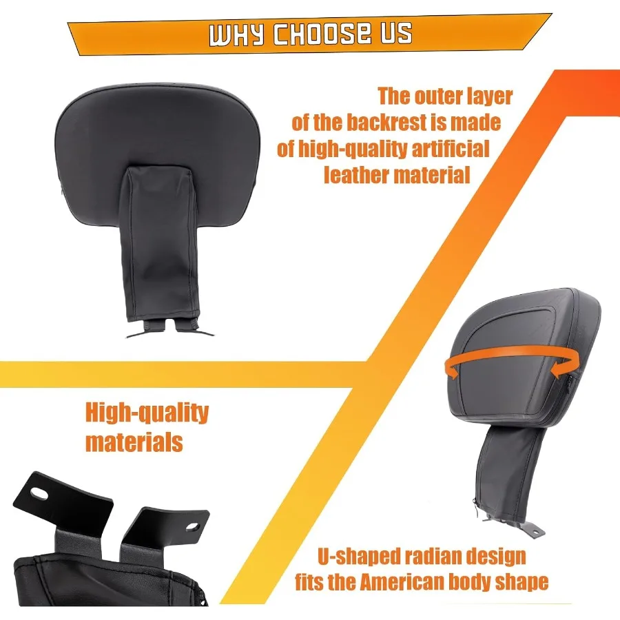 مسند ظهر للسائق قابل للتعديل لدراجة Harley Fatboy Heritage Softail Classic FLSTC 072020 مع تصميم NodStudded باللون الأسود f #3